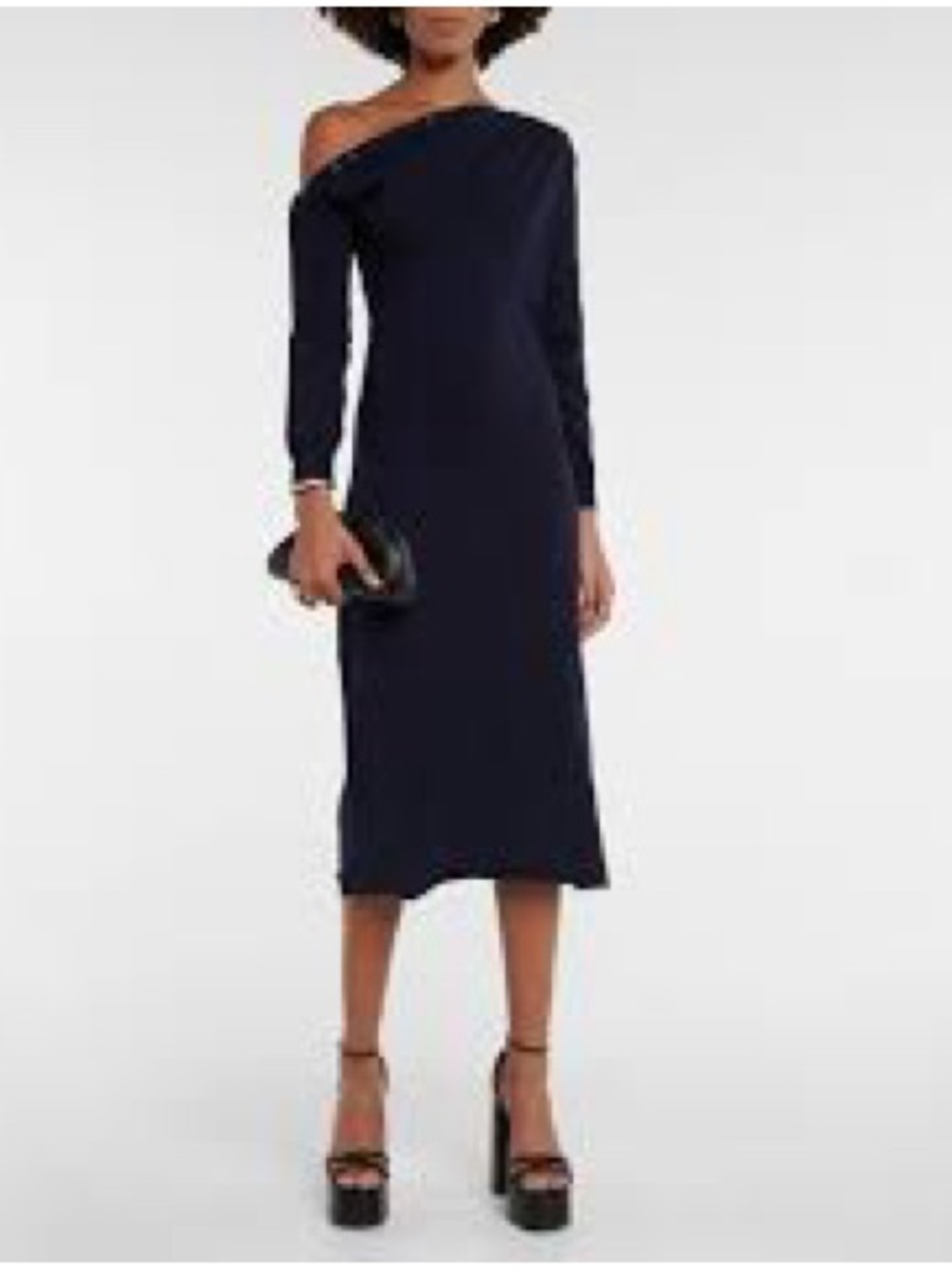 One-Shoulder Long Sleeve Navy Midi Dress - ALTUZZARA
